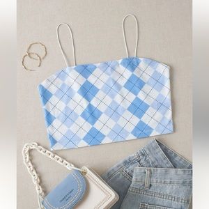 🩵5 FOR $10 SALE 🩵 Argyle Pattern Cami Crop Tank Top